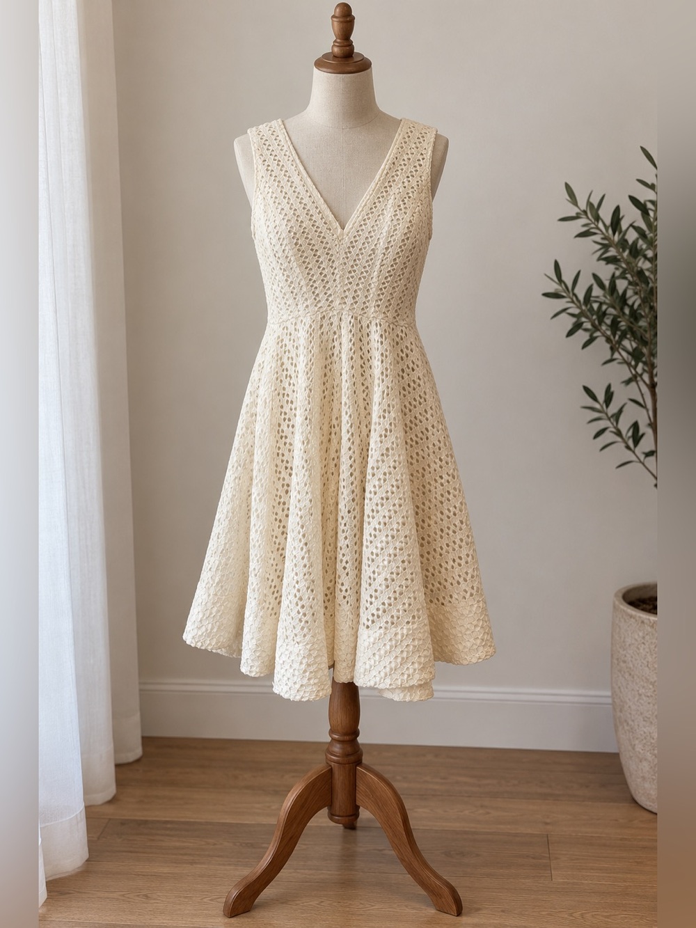 Sandro Paris Bliss White Crochet Lace Fit & Flare Dress Size 2 Bridal Chic
